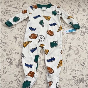 Carter's White and Green Sports Print Footie